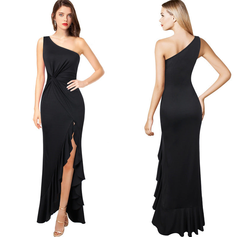 Damen Maxikleid mit asymmetrischem Ausschnitt und elegantem Raffdesign Stalluxe