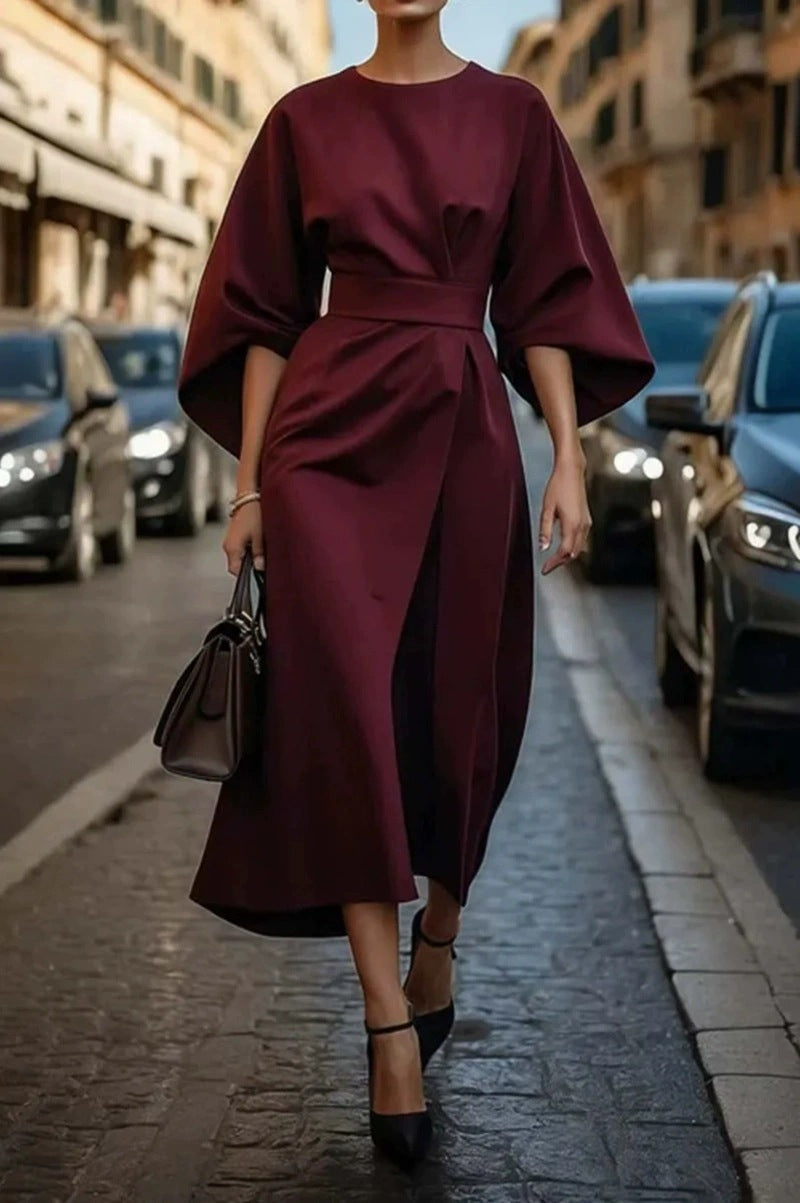 Damen Elegantes Maxikleid mit voluminösen Ärmeln und Taillengurt Stalluxe