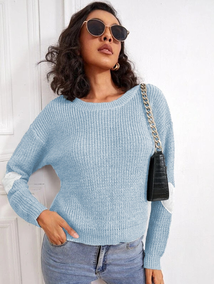 Damen Modischer Strickpullover mit kontrastierenden Ärmelakzenten Stalluxe