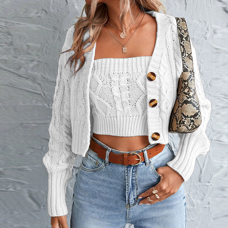 Damen lässiges Strick-Set mit offener Jacke und Crop-Top Stalluxe