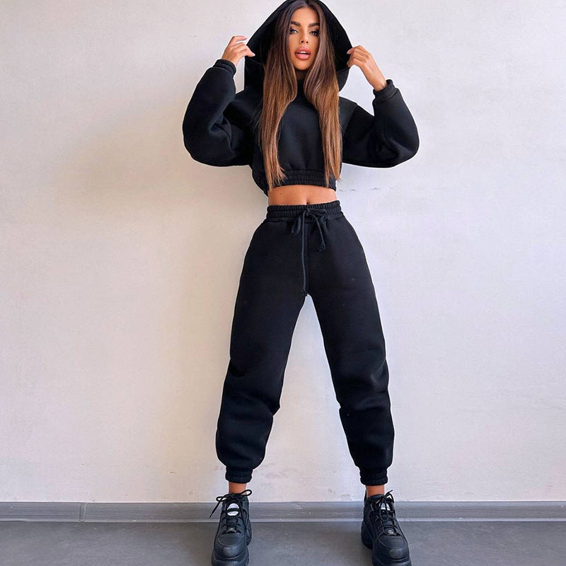 Damen trendiges Sweat-Set mit cropped Oberteil und elastischem Bund Stalluxe