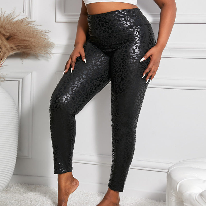 Damen Hochglänzende Leggings mit Leopardenmuster Stalluxe