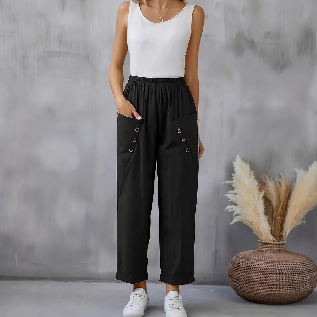 Damen stilvolle Cargo-Hose mit Knopfdetail und praktischen Taschen Stalluxe