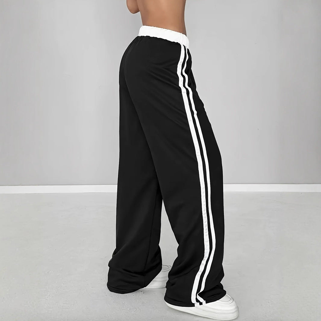 Damen Sportliche weit geschnittene Freizeithose mit elastischem Bund und seitlichen Streifen Stalluxe