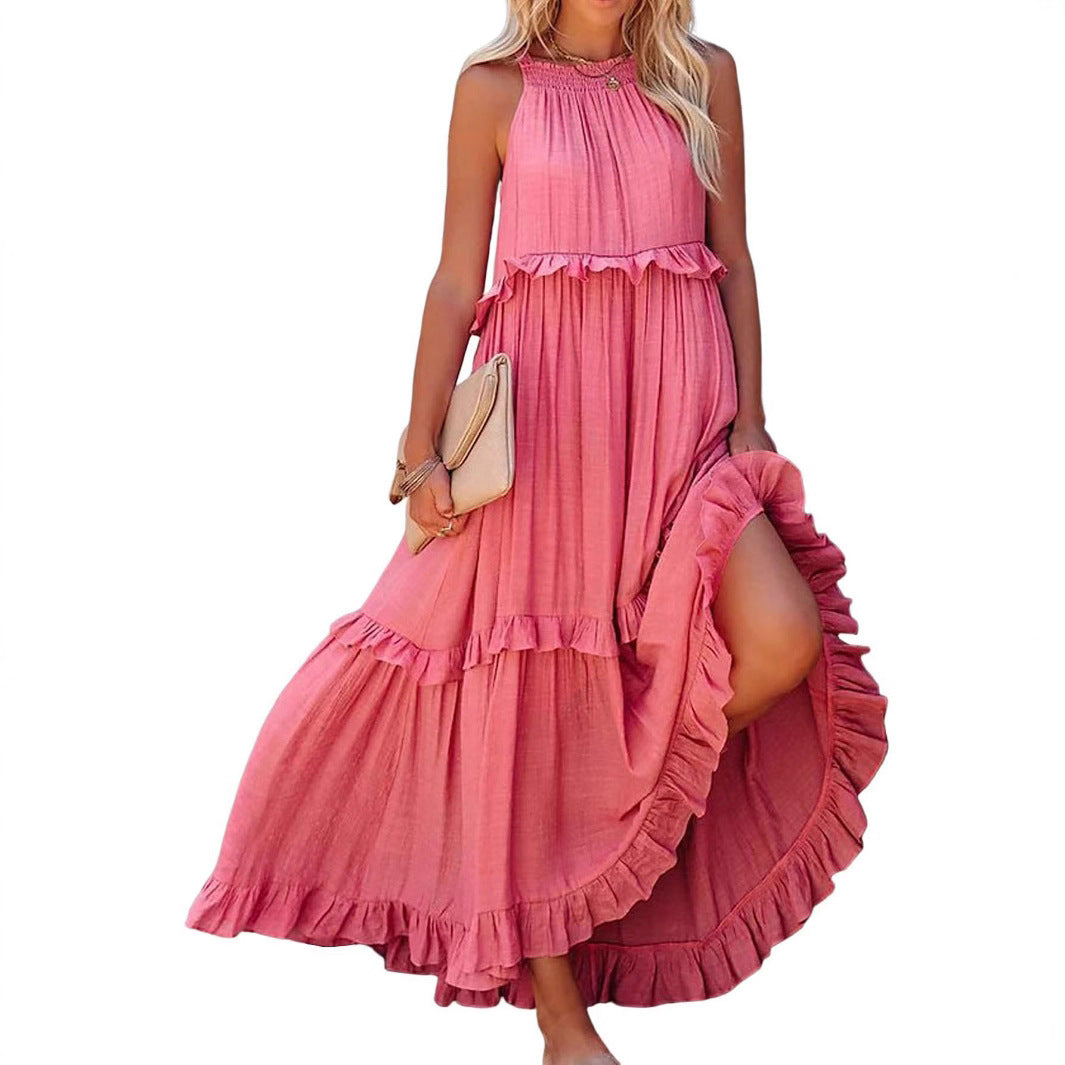 Damen Luftiges Maxikleid mit Rüschendetails und hoher Taille Stalluxe
