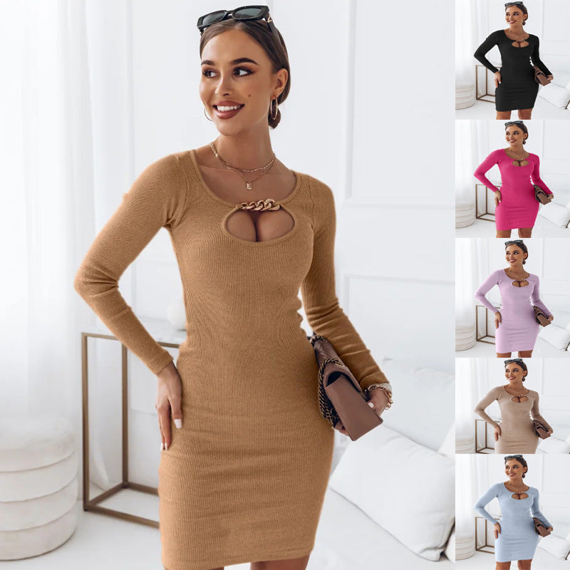 Damen Bodycon Kleid mit tiefem Ausschnitt und Langarm Stalluxe