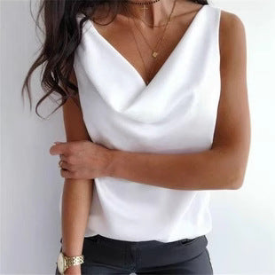 Damen elegantes Top mit V-Ausschnitt und fließendem Stoff Stalluxe