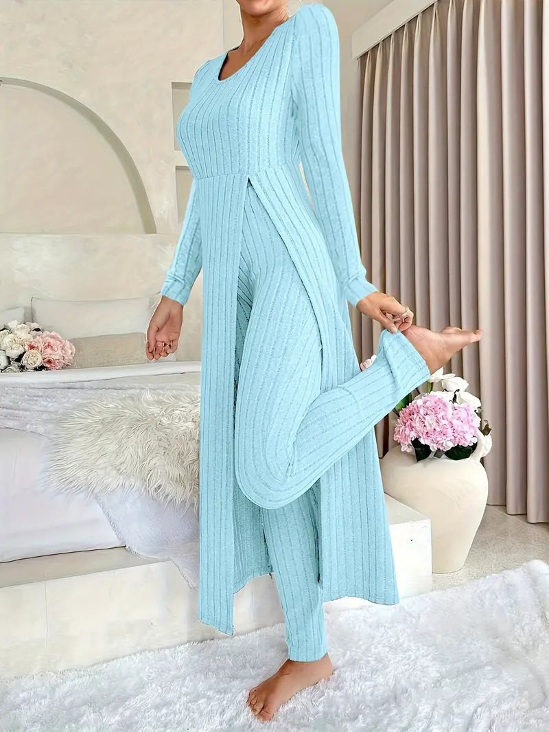 Damen Elegantes Maxijumpsuit mit hochsensibler Struktur und seitlichen Schlitzen Stalluxe