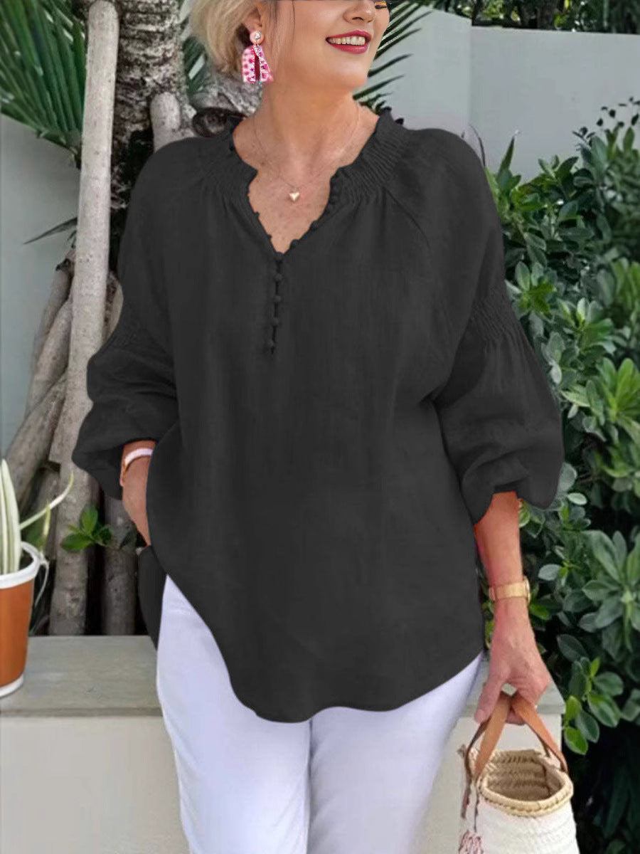 Damen luftige Bluse mit Knopfdetail und voluminösen Ärmeln Stalluxe