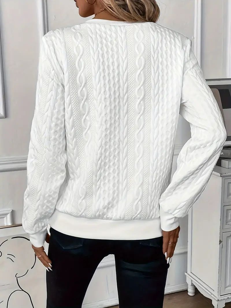 Damen Sweatshirt mit Zopfmuster und halbem Reißverschluss Stalluxe