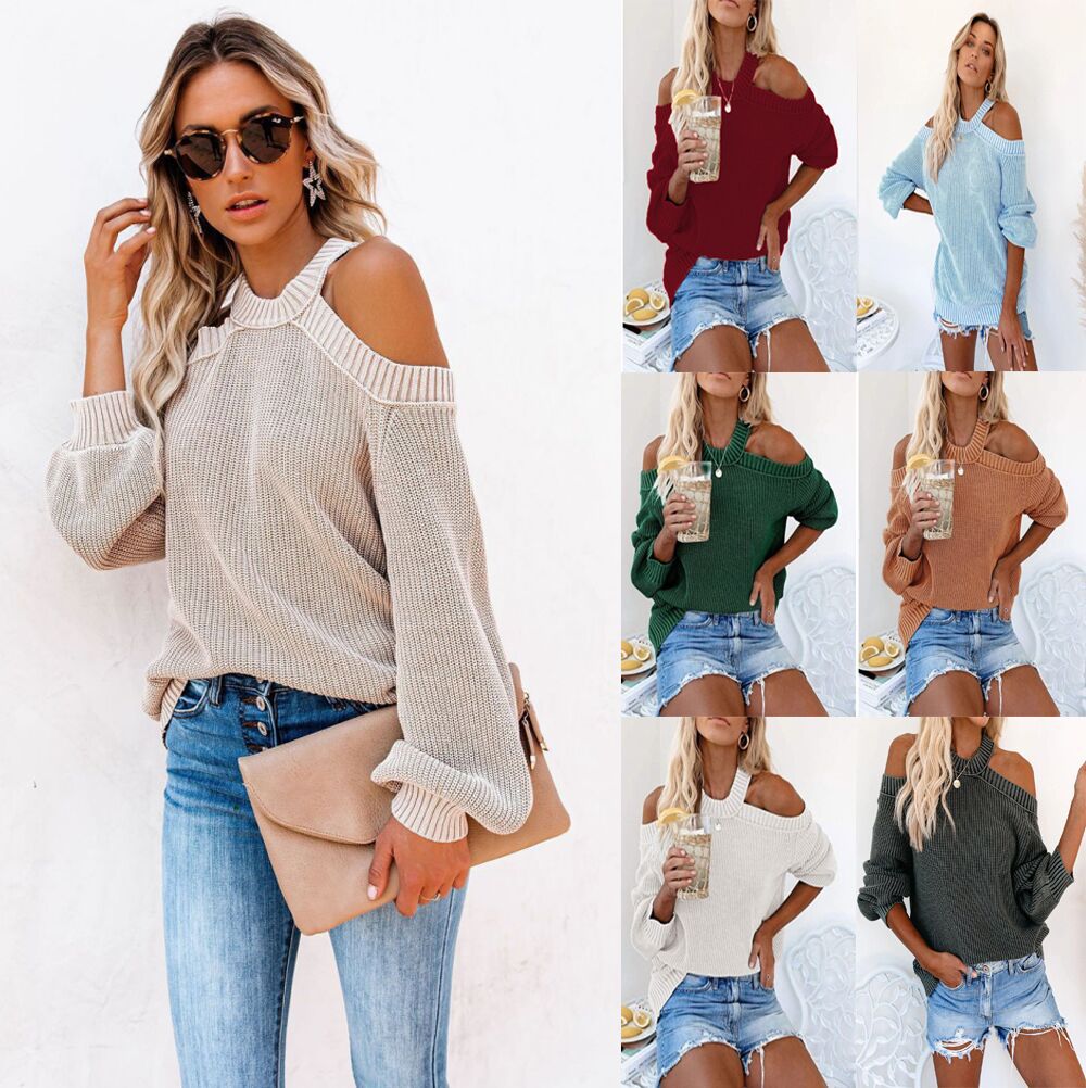 Damen Cooles Off-Shoulder Strickpullover mit weit geschnittenen Ärmeln Stalluxe