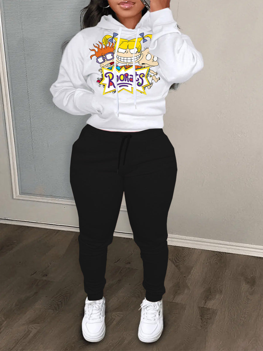 Damen Hoodie und Jogginghose Set mit kreativem Cartoon-Design Stalluxe