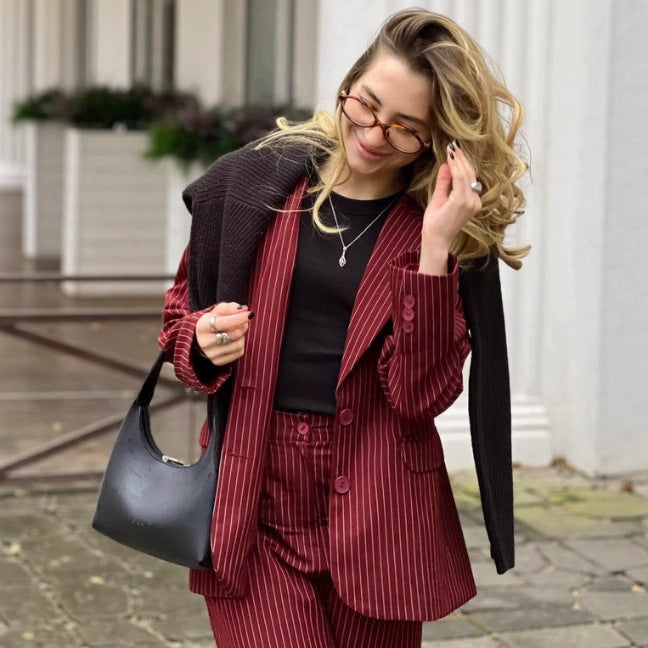 Damen elegantes Zweiteiler-Anzug-Set mit schmaler Passform und zeitlosem Streifenmuster Stalluxe