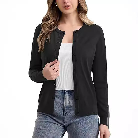 Damen kurzärmliger Strickcardigan mit eleganten Knöpfen und feiner Textur Stalluxe