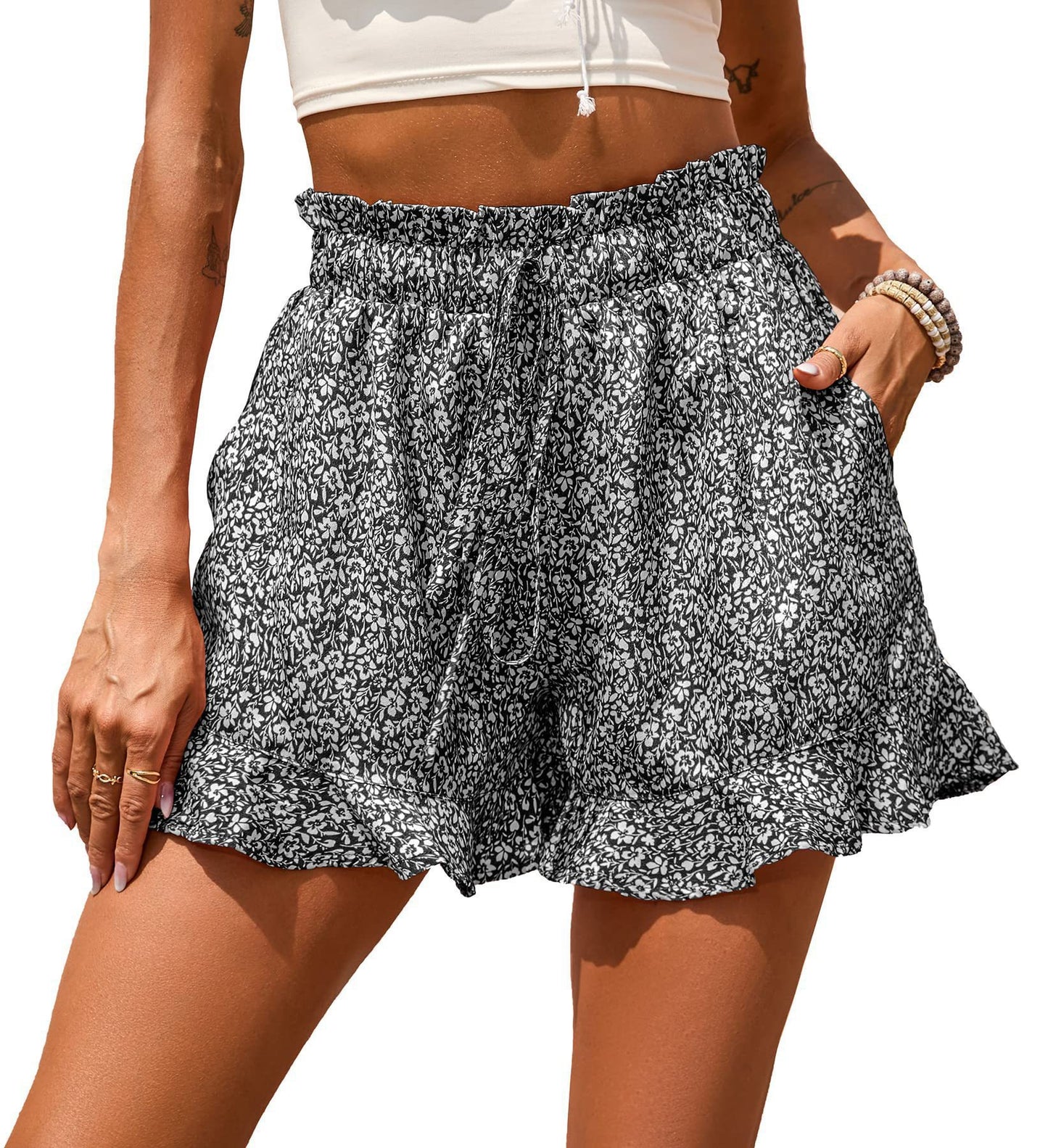Damen florale Shorts mit elastischem Bund und lässigem Design Stalluxe