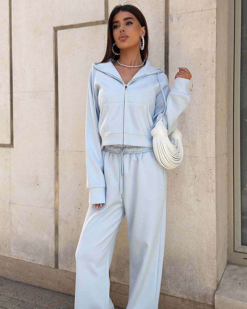Damen trendiger Lounge-Anzug mit komfortablem Cropped Hoodie und weit geschnittenen Hosen Stalluxe