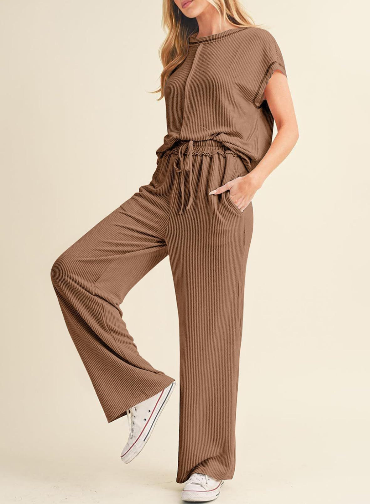 Women's Relaxed Fit Ribbed Lounge Set Stalluxe