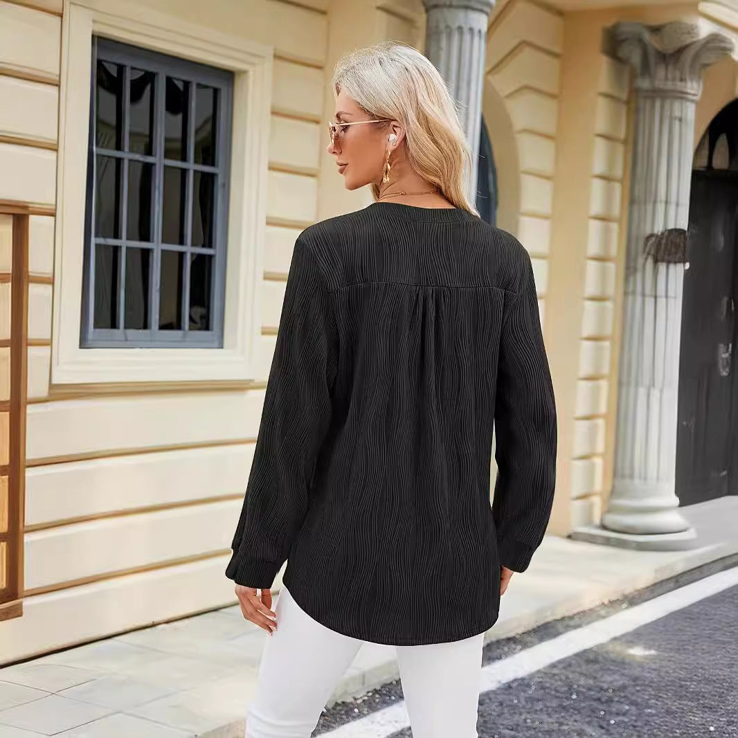 Damen Langarm Bluse mit klarer Struktur und Knopfdetails Stalluxe