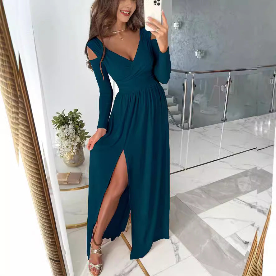 Damen elegantes Maxikleid mit tiefem V-Ausschnitt und schickem Schlitzdesign Stalluxe