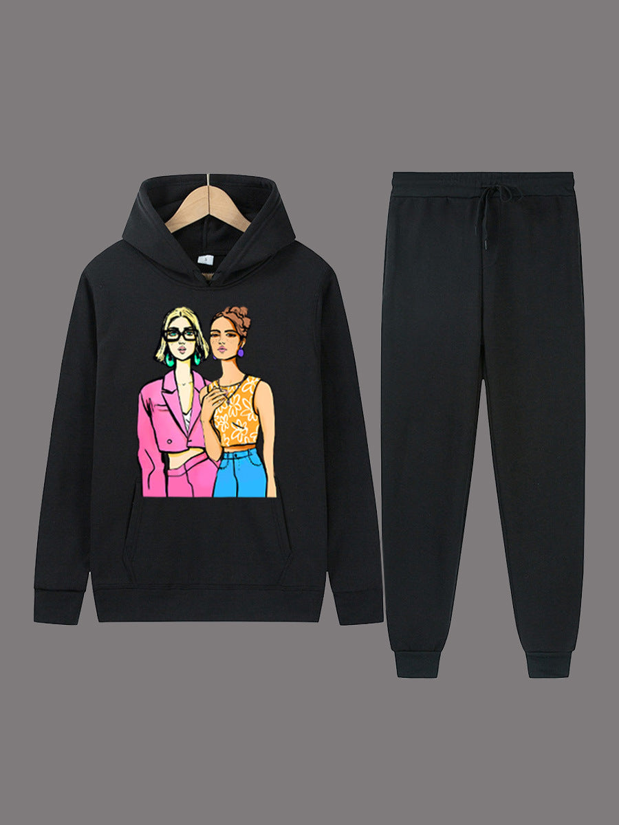 Damen Hoodieset mit künstlerischem Print und bequemen Jogginghose Stalluxe