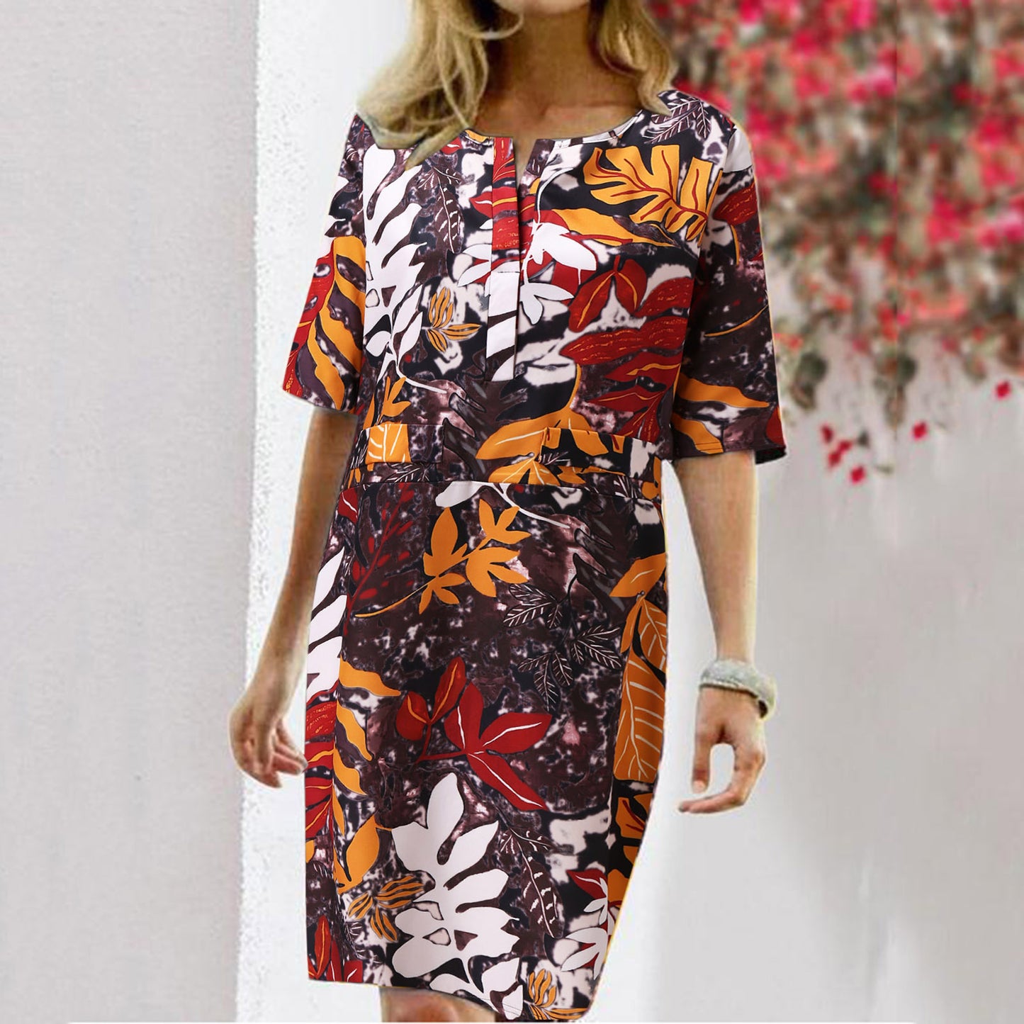 Women's Tropical Print Shift Dress Stalluxe