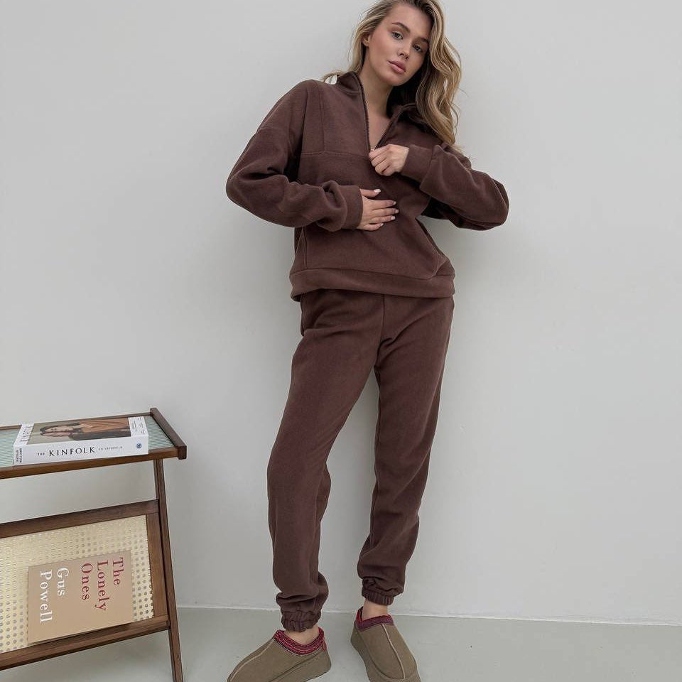 Damen Fleece Freizeitanzug mit Reißverschluss und elastischem Bund Stalluxe