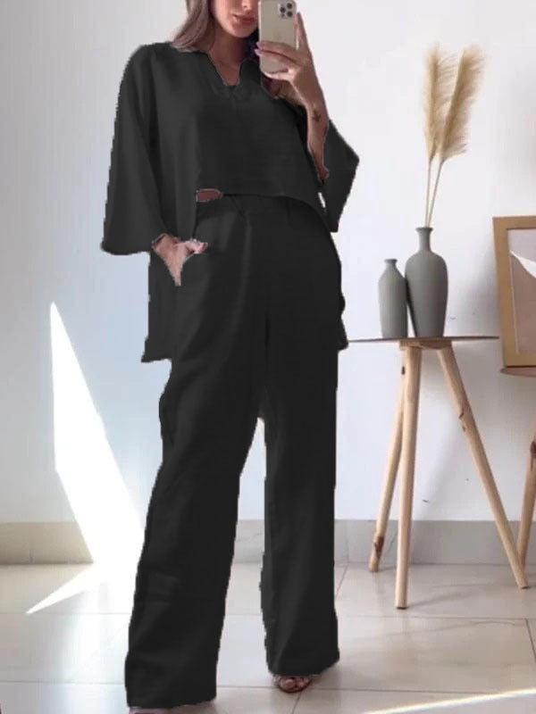 Damen luftiges Sommeroutfit mit weitem Oberteil und bequemen Hosen Stalluxe
