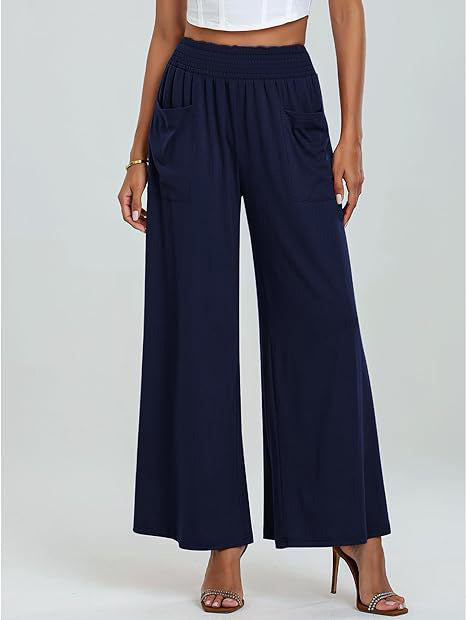 Damen Weit geschnittene Palazzo-Hose mit elastischem Bund und praktischen Taschen Stalluxe