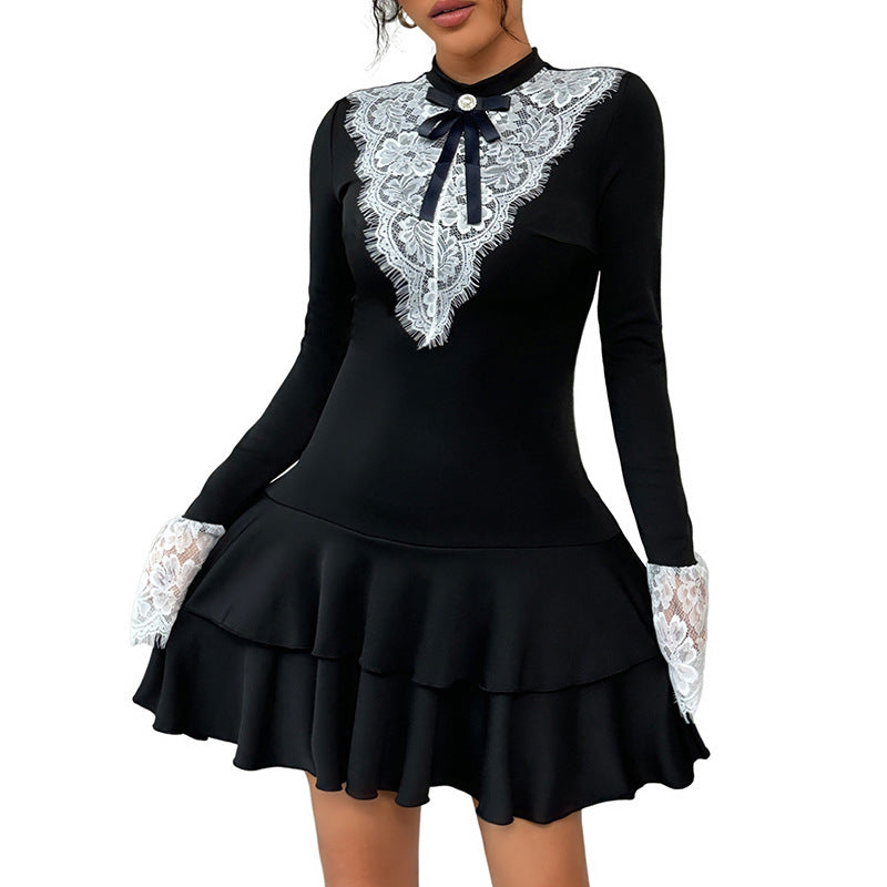 Damen elegantes Minikleid mit Spitzenkragen und Rüschendesign Stalluxe