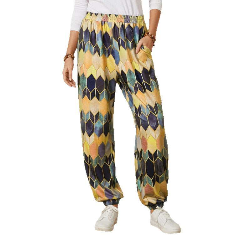 Damen entspannte Pluderhose mit geometrischem Muster Stalluxe