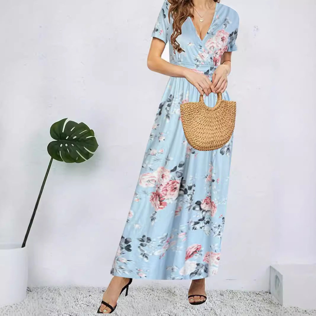 Damen Maxikleid mit tiefem V-Ausschnitt und floralem Design Stalluxe