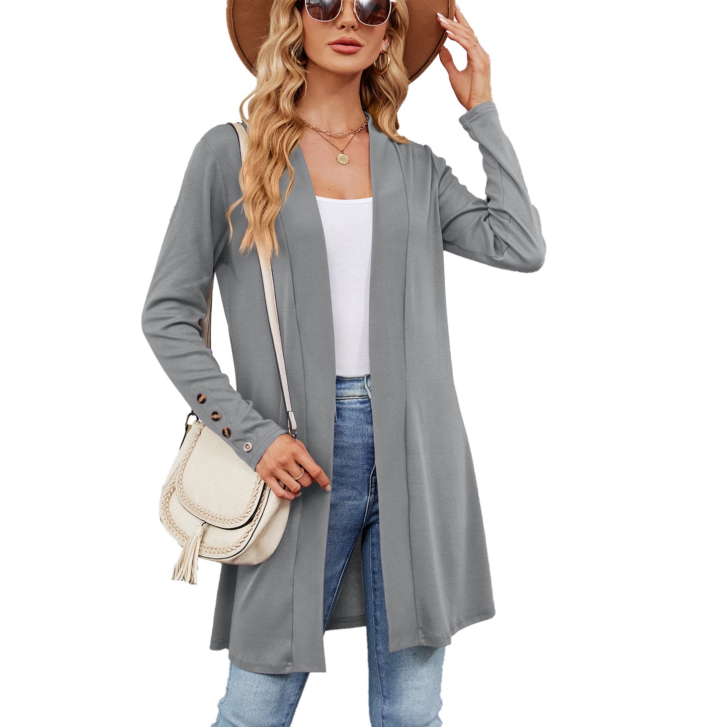Damen longline Cardigan mit modischen Knopfdetails und offener Front Stalluxe