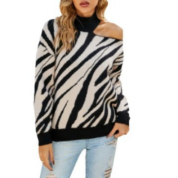Damen Gemusterter Pullover mit asymmetrischem Ausschnitt und Rippstrick Stalluxe