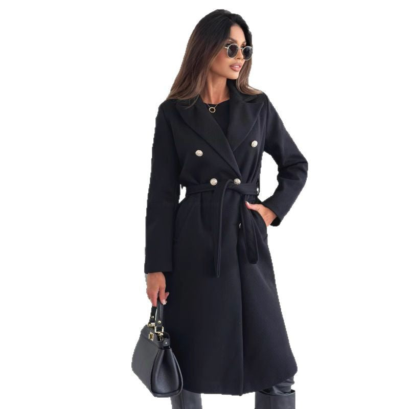 Damen Eleganter Double-Breasted Trenchcoat mit Gürtel und feinen Details Stalluxe