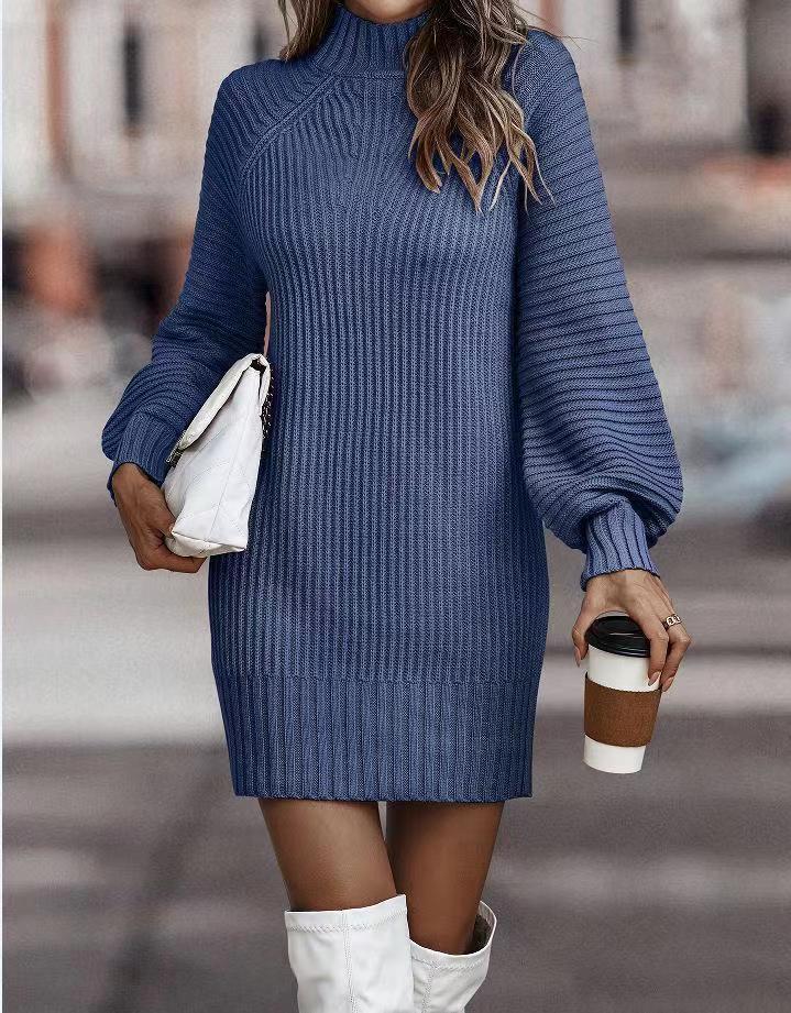 Damen Strickkleid mit weitem Rollkragen und puffärmeligen Details Stalluxe
