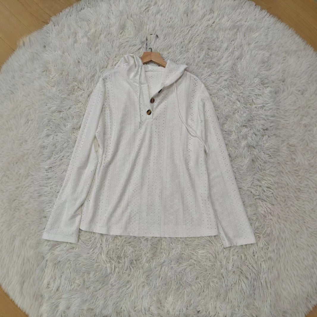 Damen lässiges Hoodie-Oberteil mit Knopfleiste und modernem Lochmuster Stalluxe