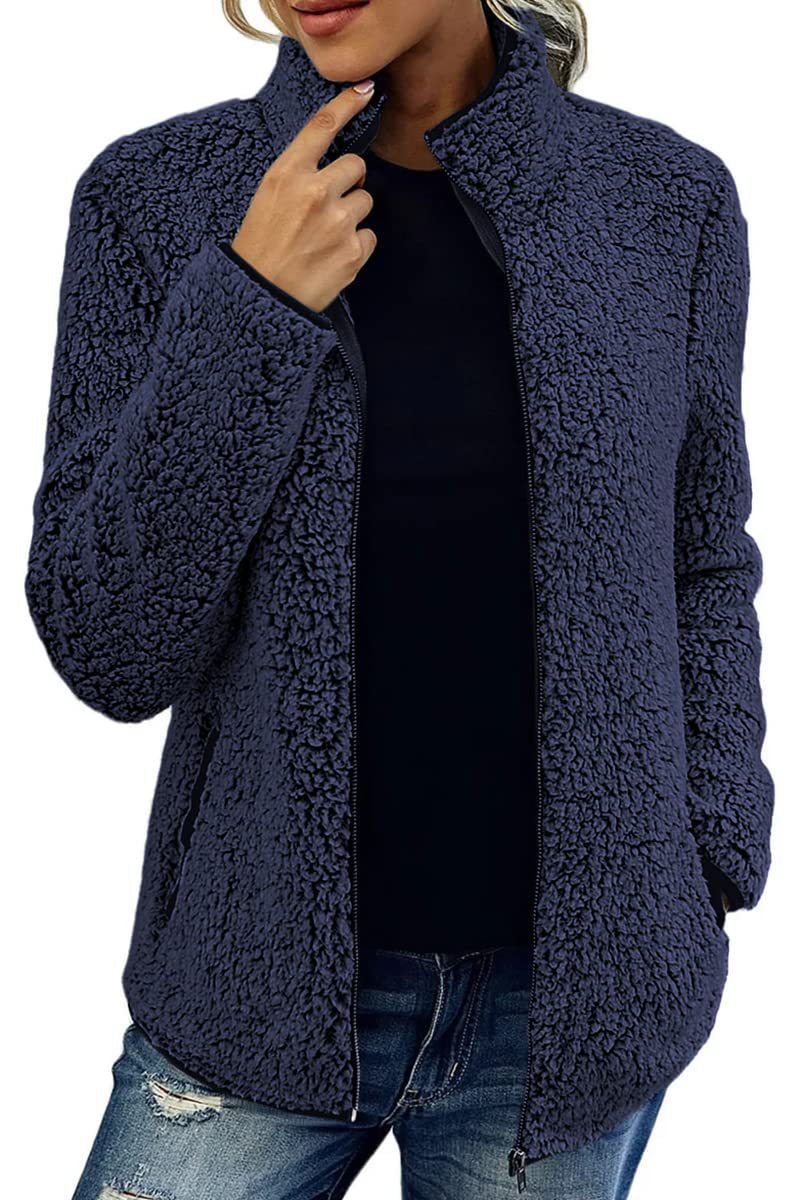 Damen Kuschelige Fleecejacke mit Stehkragen und Seitentaschen Stalluxe