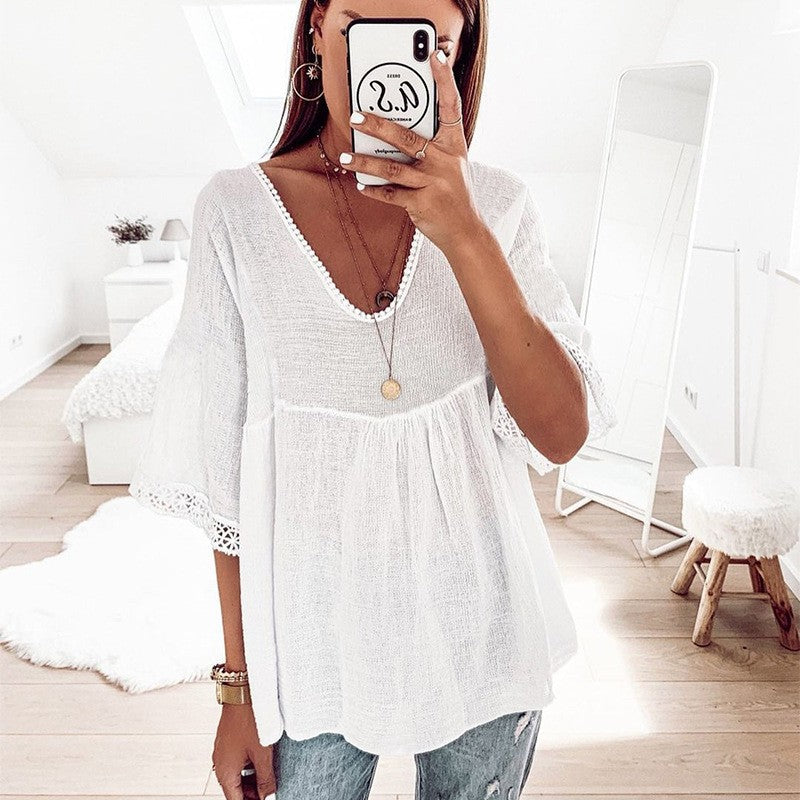 Damen Elegantes Blusenshirt mit Spitzenbesatz Stalluxe