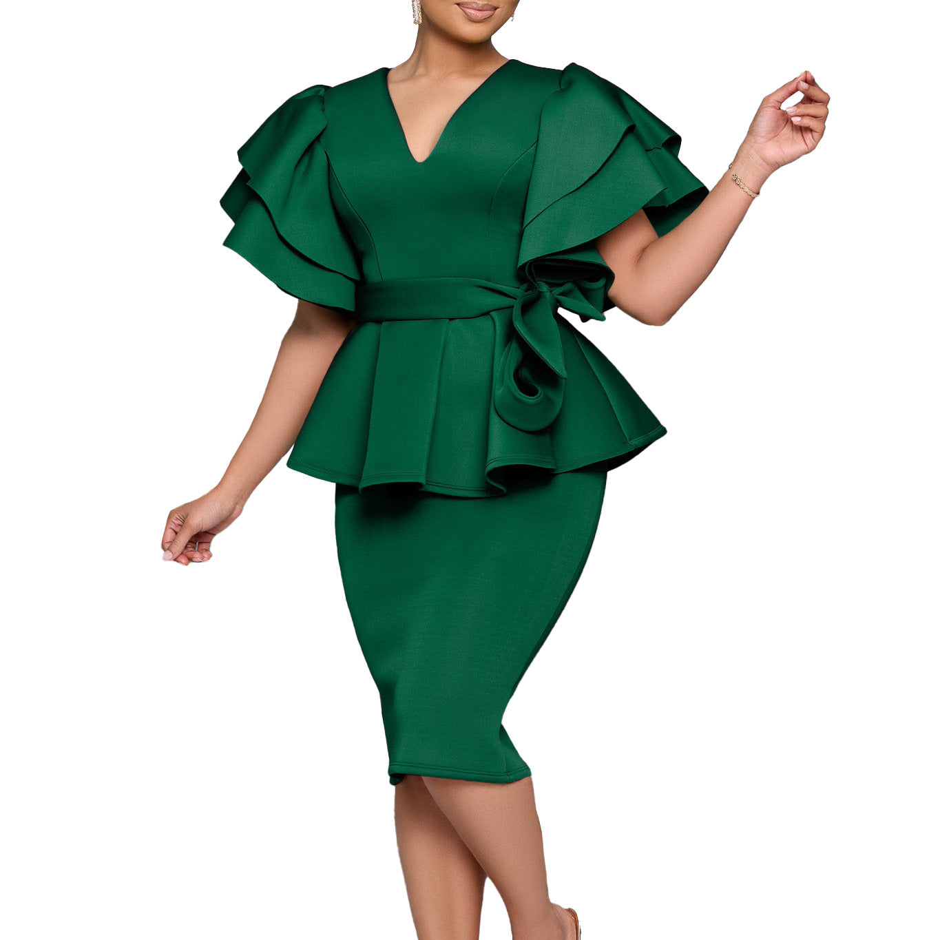 Damen Edles Kleid mit Rüschenshoulder Stalluxe