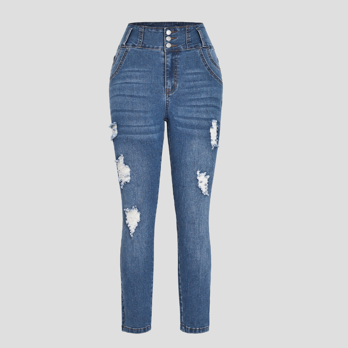 Damen Hochgeschnittene Jeans mit stilvollen Reißverschlussdetails und modernen Destroyed-Effekten Stalluxe