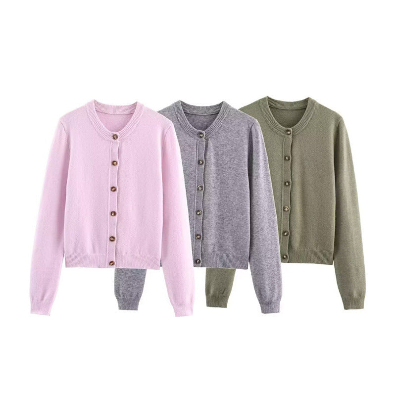 Damen modische Strickjacke mit Rundhalsausschnitt und Knopfdetails Stalluxe