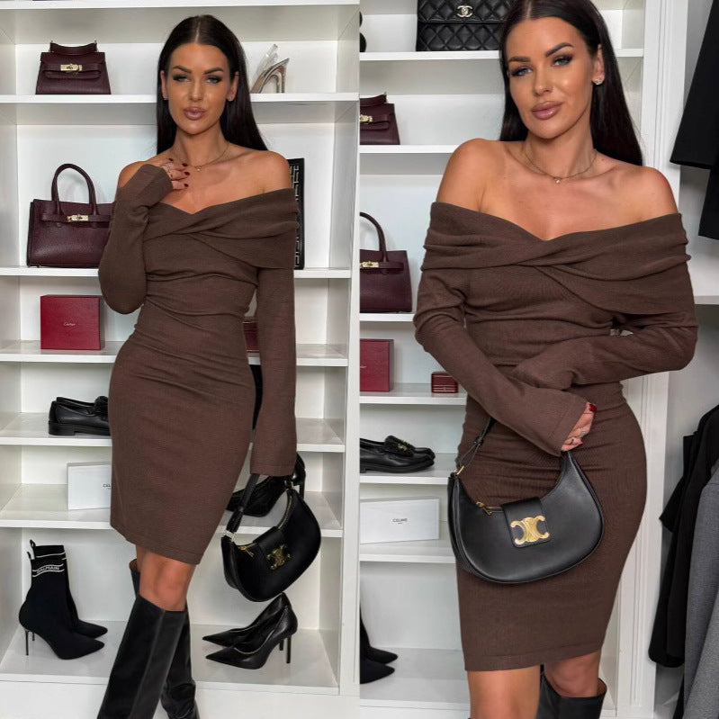 Damen Kleid mit schulterfreiem Schnitt und eleganter Raffung Stalluxe