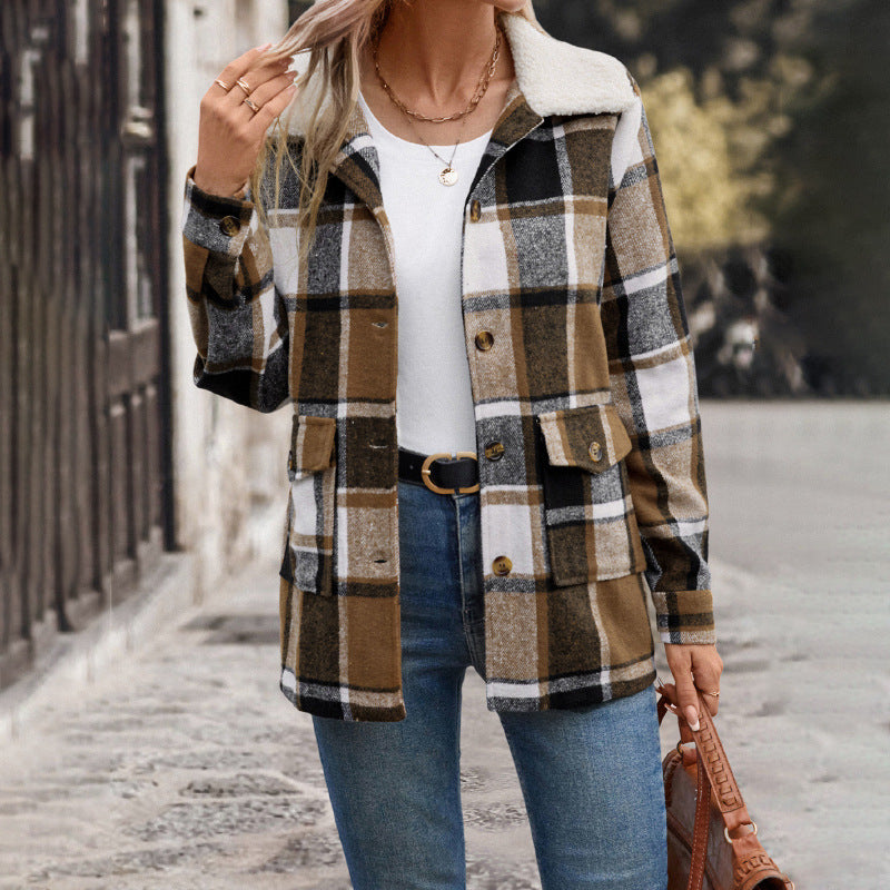 Damen Karierte Flanelljacke mit sanftem Kragen Stalluxe