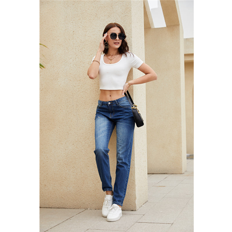 Damen gerade geschnittene Jeans mit Vintage-Details Stalluxe