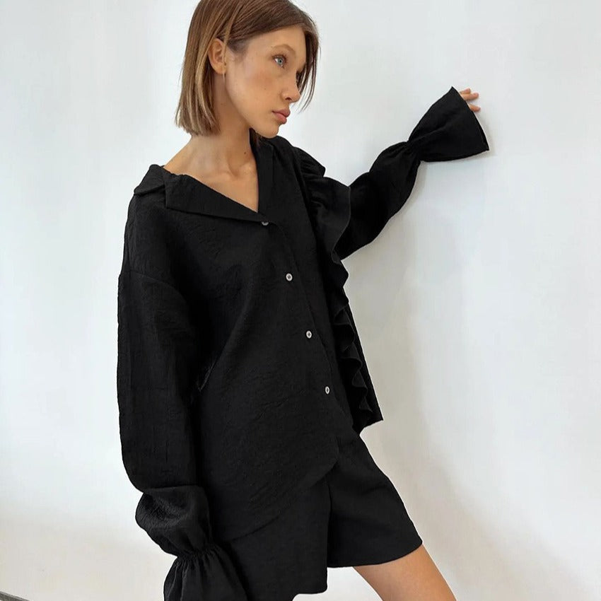Damen Loungewear Set mit eleganten Rüschendetails Stalluxe