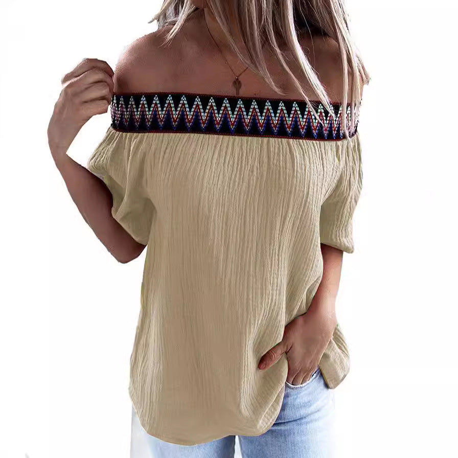 Damen Off-Shoulder Bluse mit dekorativem Ethnomuster Stalluxe