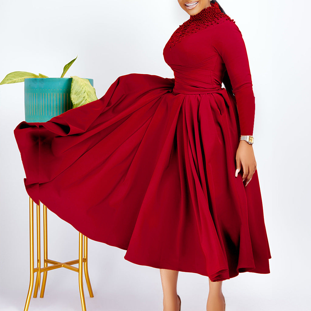 Damen Elegantes Kleid mit dekorativem Perlenbesatz und Wickeldesign Stalluxe