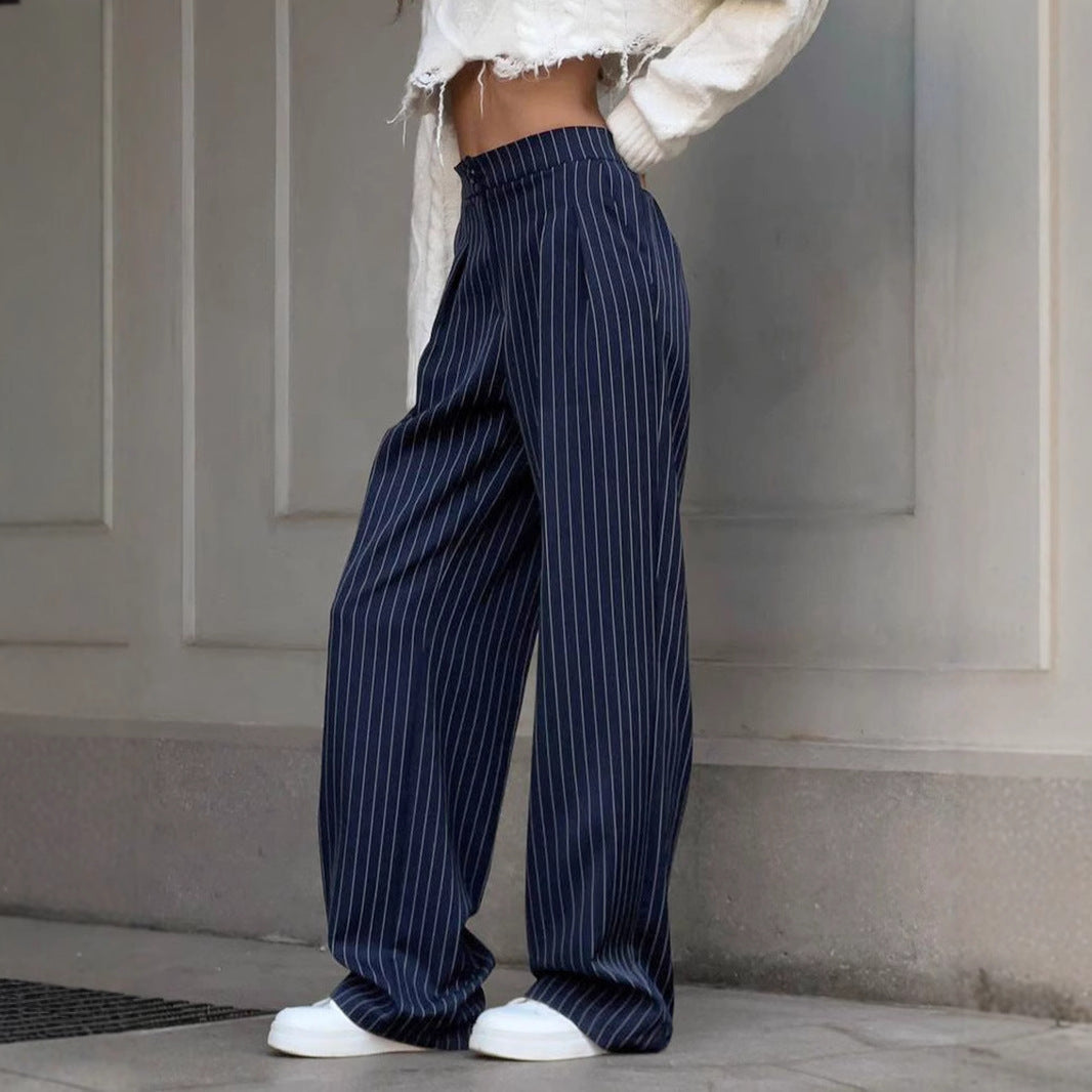 Damen Weitgeschnittene Streifenhose mit elastischem Bund Stalluxe
