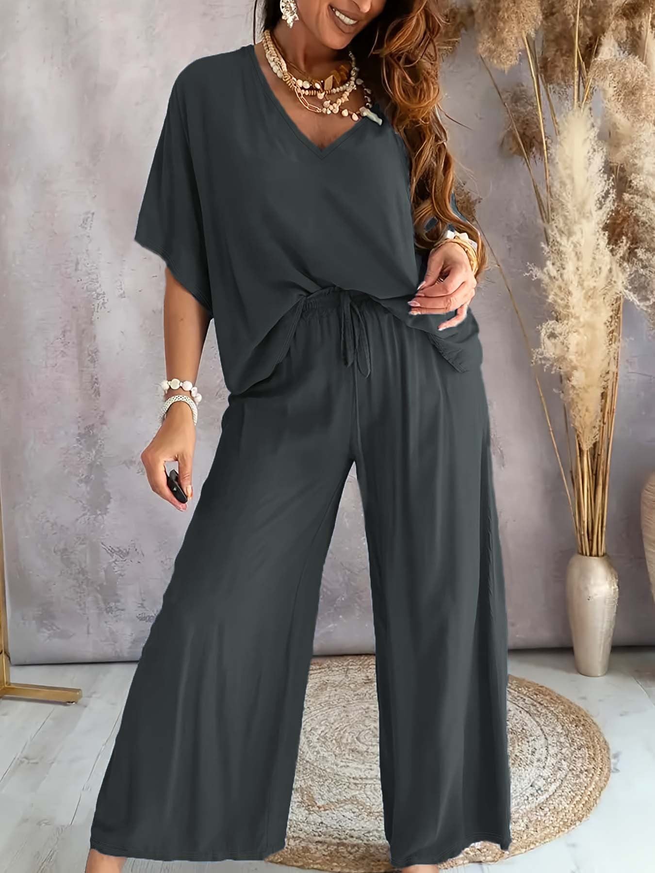 Damen lässiger Jumpsuit mit weitem Schnitt und elastischem Bund Stalluxe