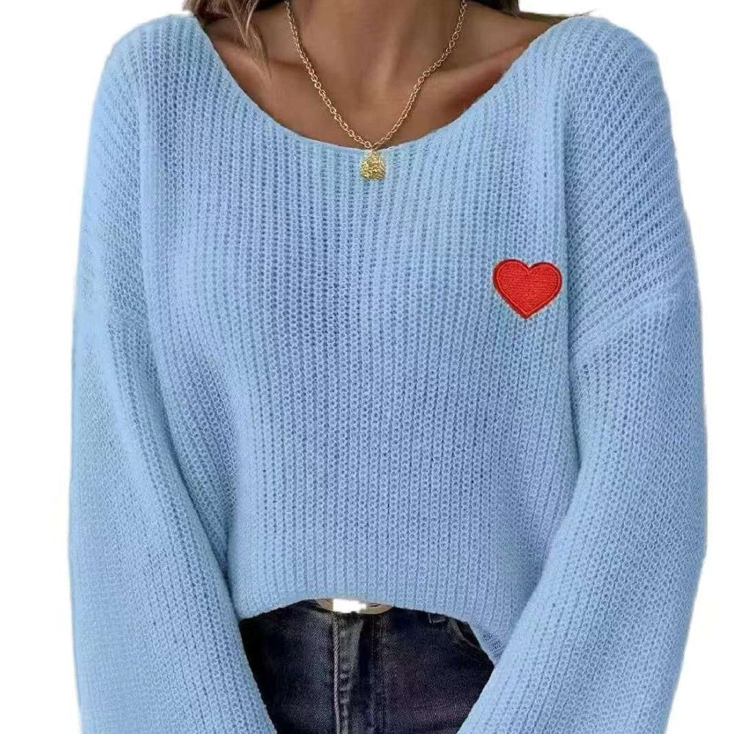 Damen Lockere Strickpullover mit Herzapplikation Stalluxe